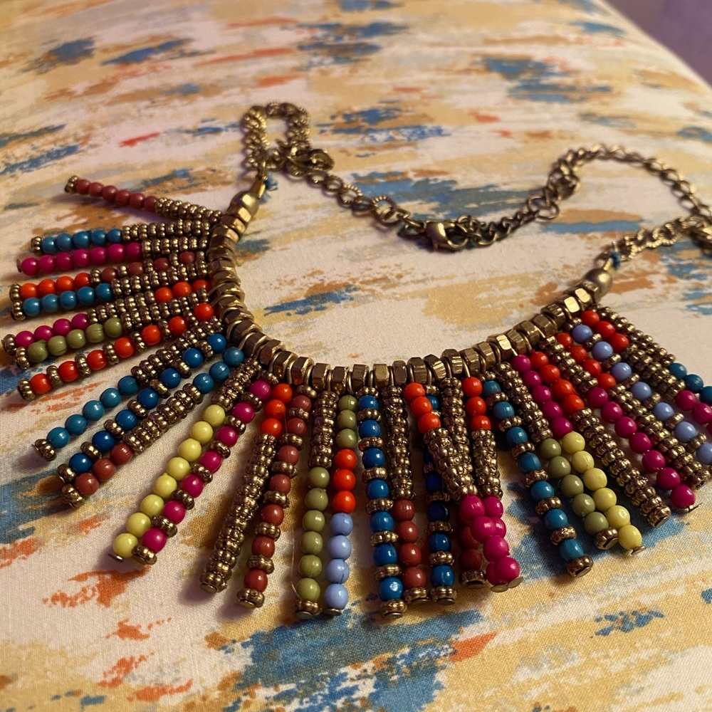 colorful beaded bronze necklace